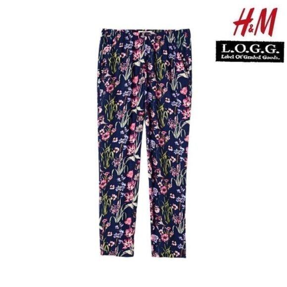 H&M L.O.G.G Women's Pull-on Floral Trousers Loose Fit Pants - Picture 2 of 6